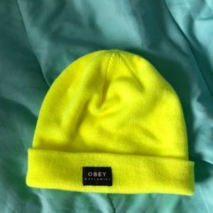 Obey neon yellow beanie